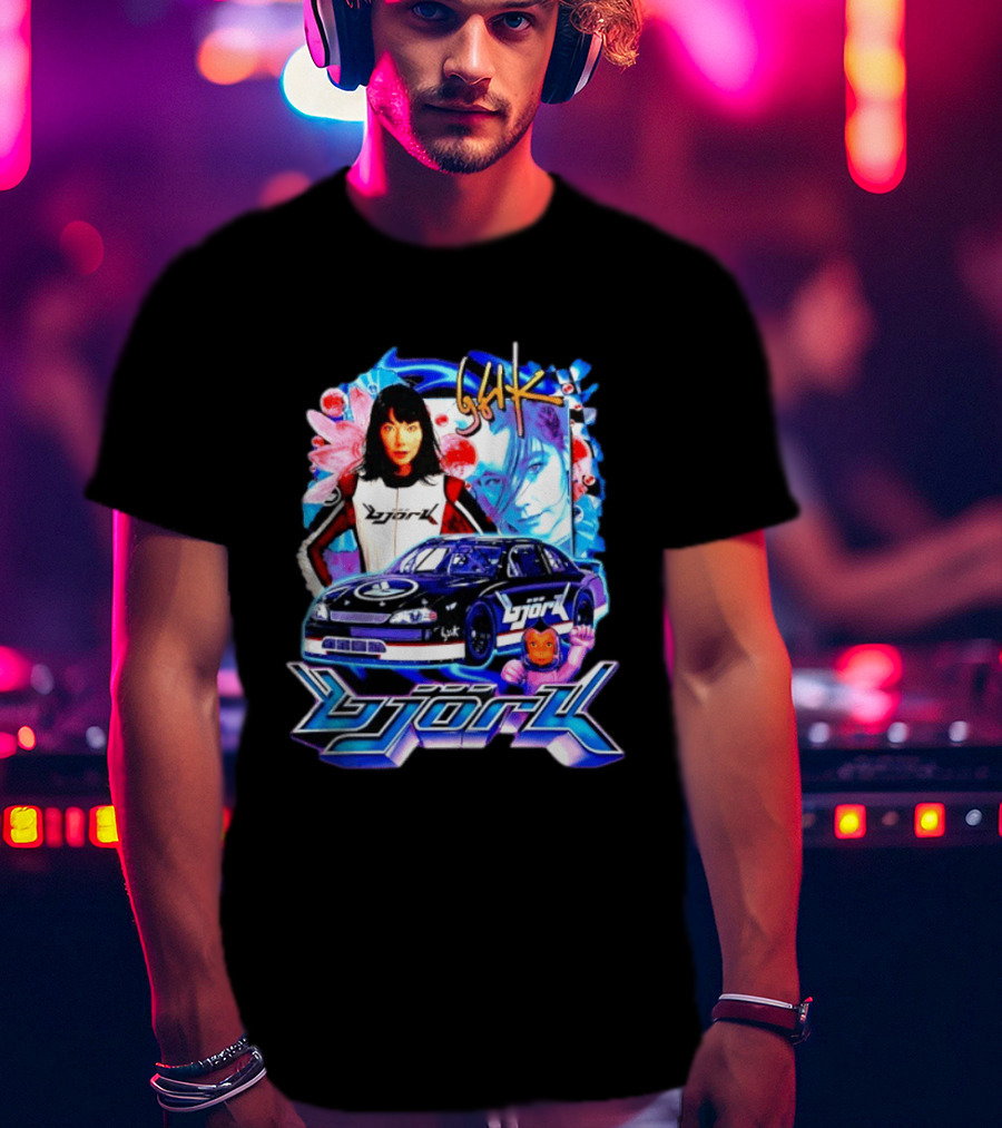 Vintage Bjork Racing Car Graphic Icelandic Music T-Shirt