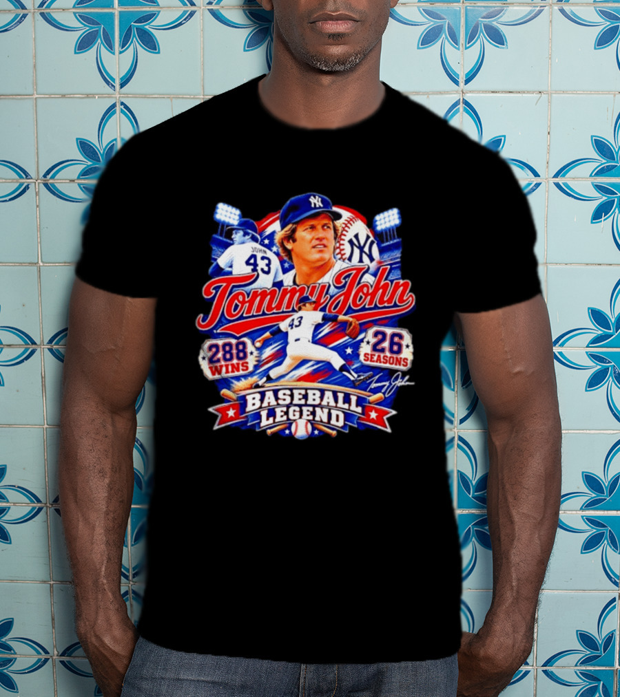 Tommy John 43 NY Yankees Baseball Legend 288 Wins 26 Seasons T-Shirt