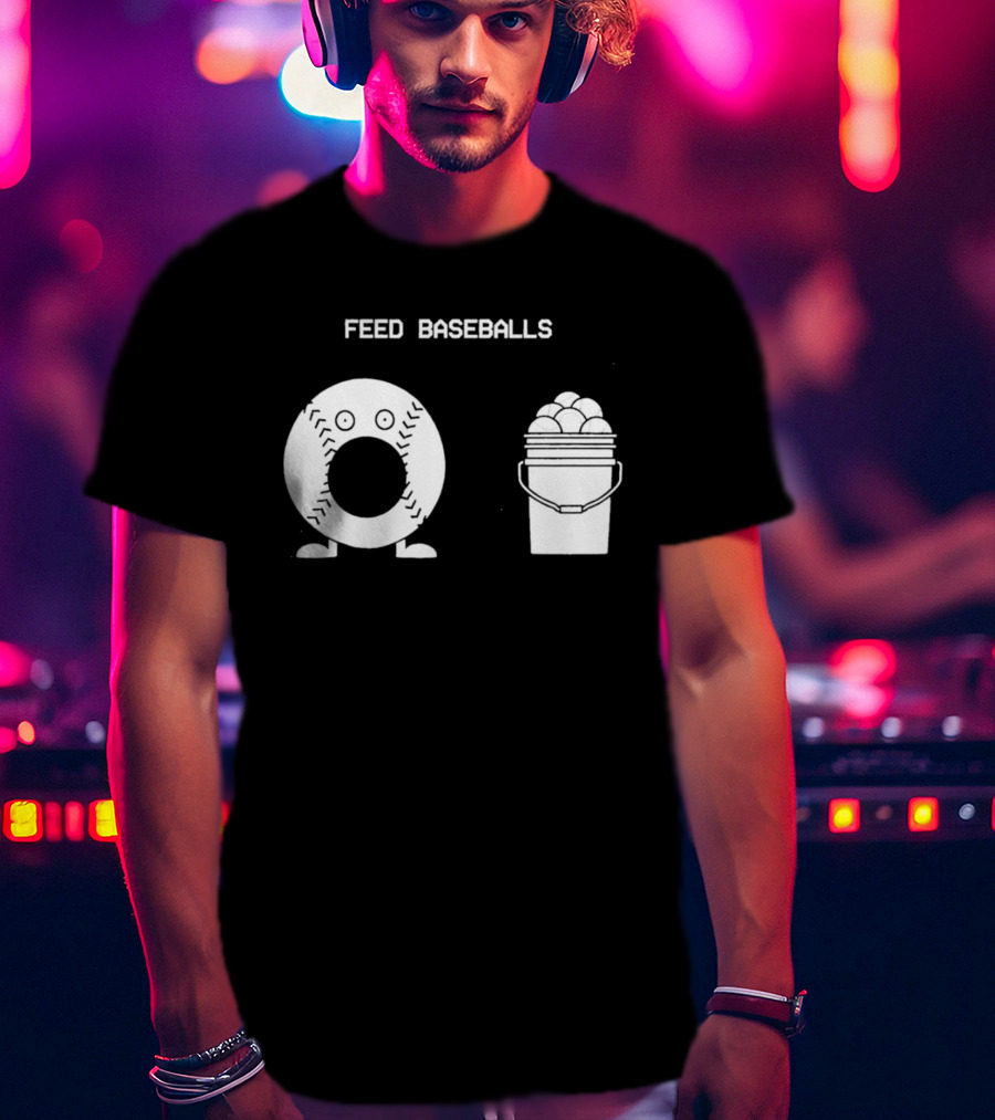Feed Baseballs Funny Donut Character With Baseball Bucket T-Shirt