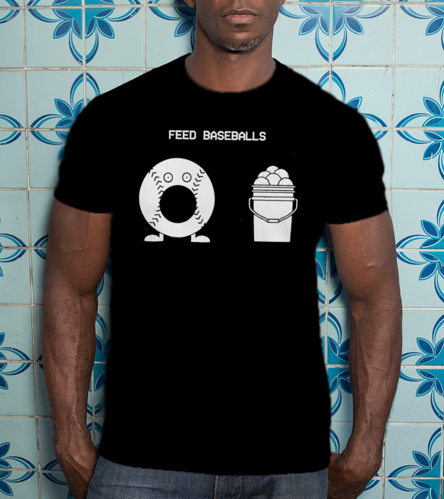 Feed Baseballs Funny Donut Character With Baseball Bucket T-Shirt
