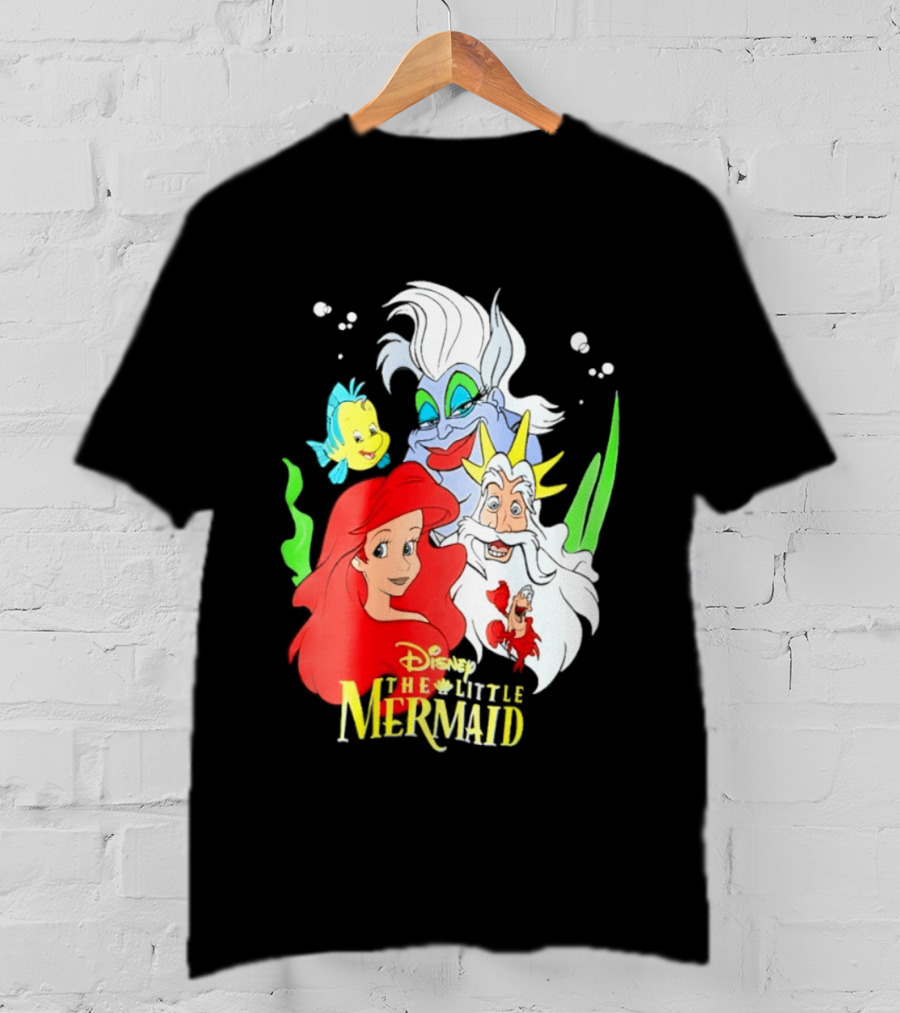 Disney The Little Mermaid Ariel Ursula King Triton Flounder Characters T-Shirt