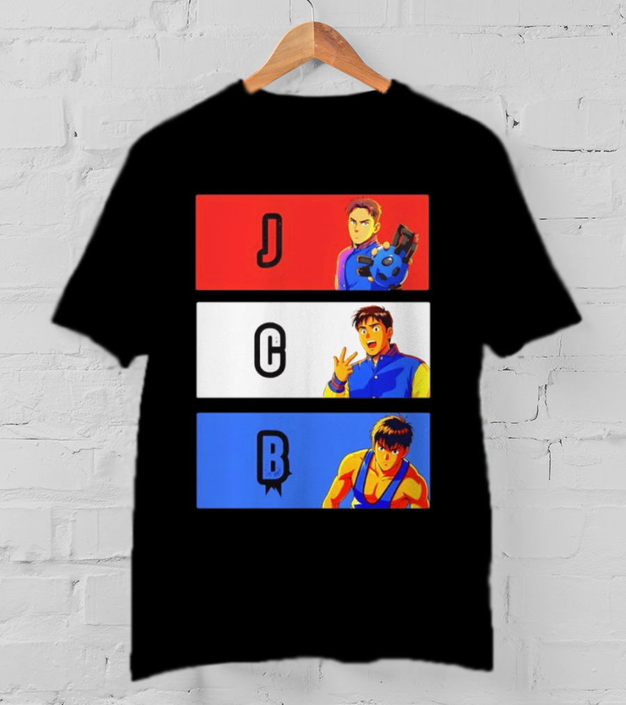 JCB Anime Characters Red White Blue Panels T-Shirt