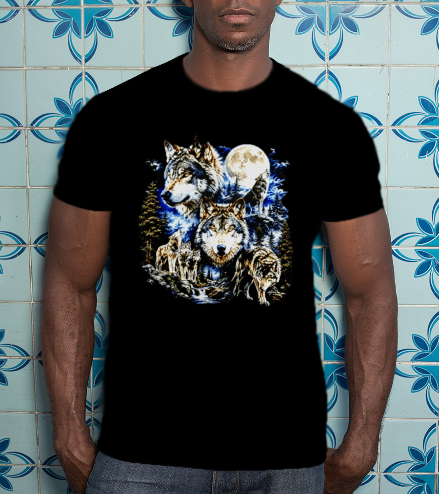 MS Studio Wolf Pack Full Moon Forest Wilderness Nature T-Shirt