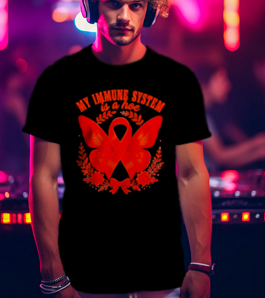 My Immune System Is A Hoe Autoimmune Disease Red Ribbon Butterfly T-Shirt