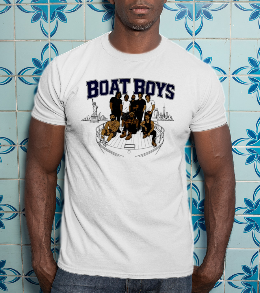 Boat Boys New York City Skyline Statue Of Liberty Group Giants T-Shirt