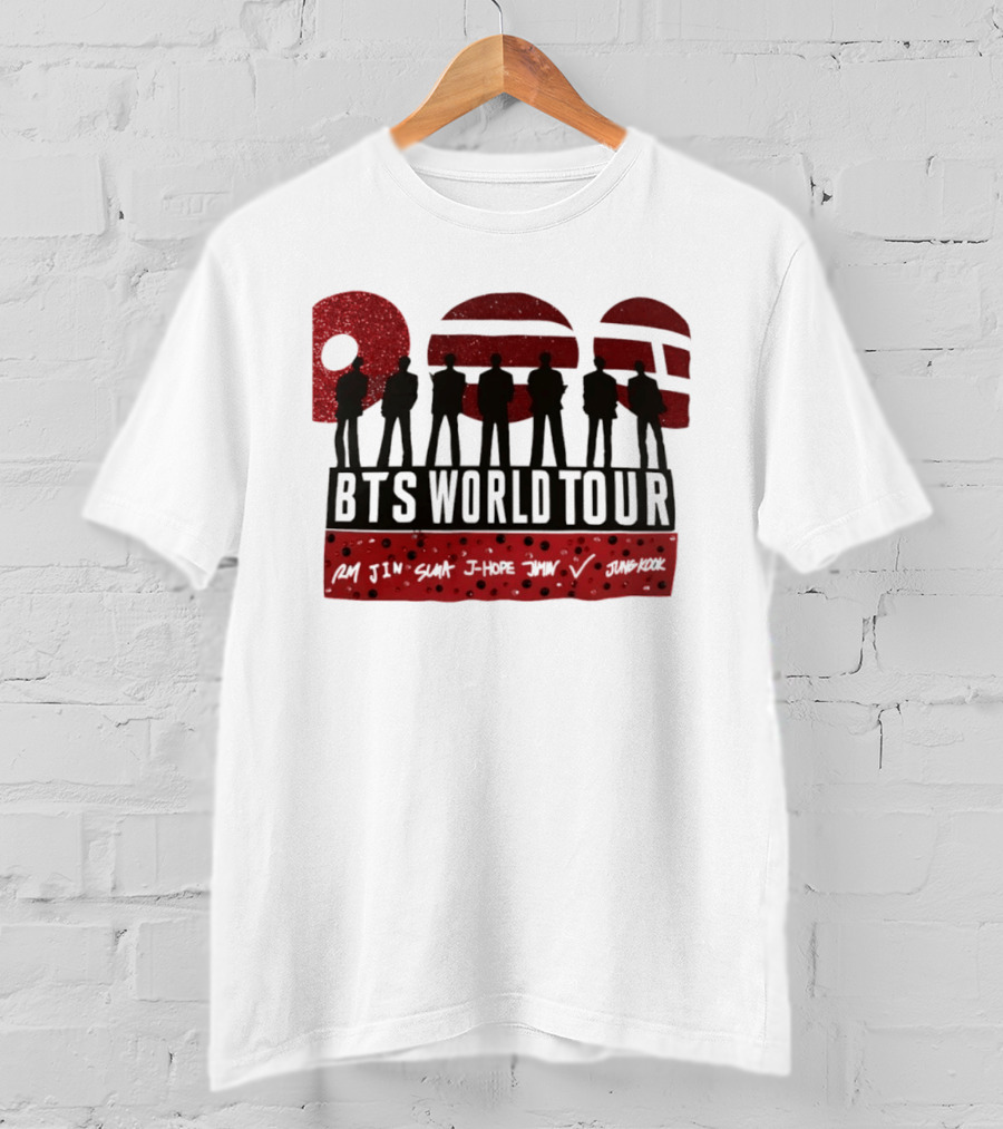 BTS World Tour RM Jin Suga J Hope Jimin V Jungkook Silhouettes Red Sparkle T-Shirt