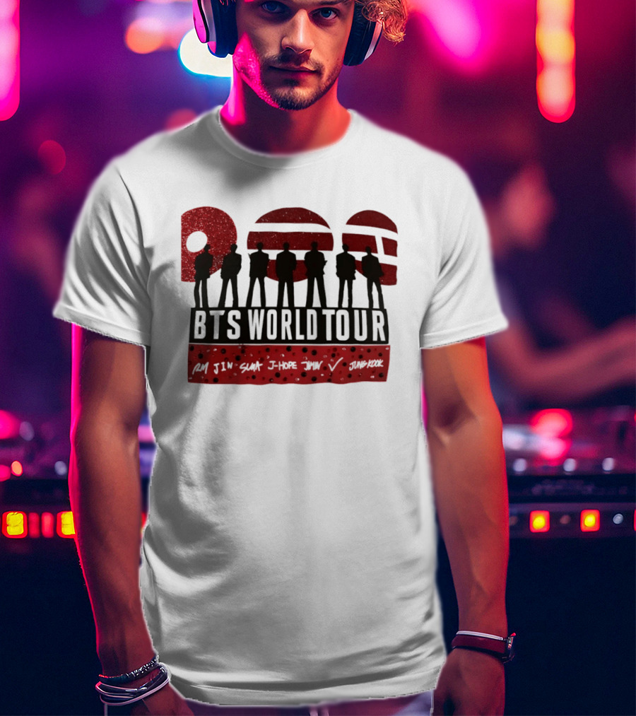 BTS World Tour RM Jin Suga J Hope Jimin V Jungkook Silhouettes Red Sparkle T-Shirt