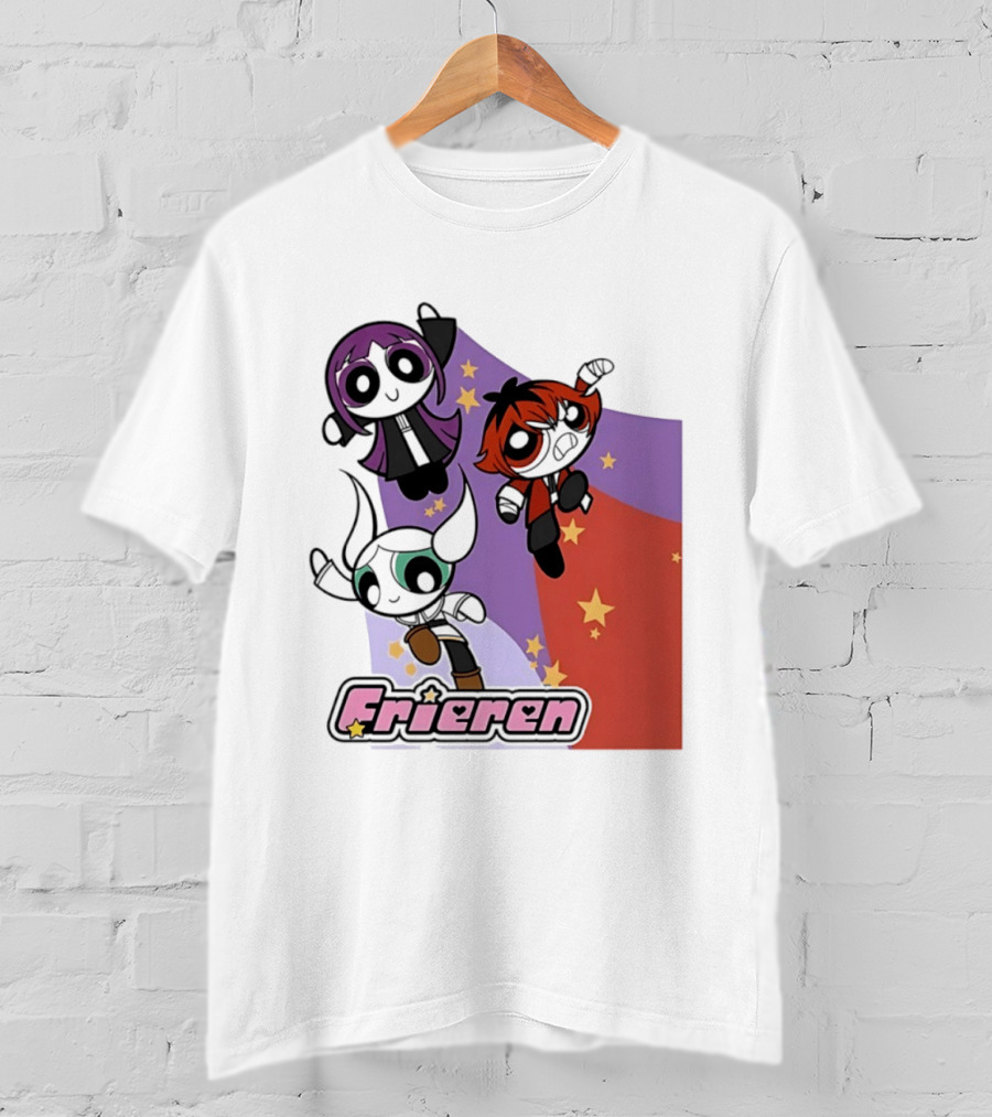 Frieren Characters In Powerpuff Girls Style With Stars T-Shirt