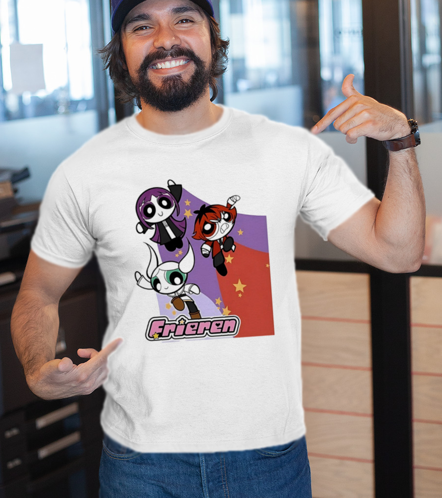 Frieren Characters In Powerpuff Girls Style With Stars T-Shirt