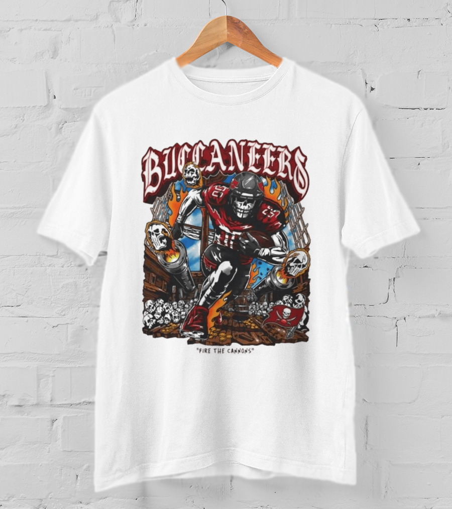 Warren Lotas Buccaneers Skull Football Player Flames T-Shirt