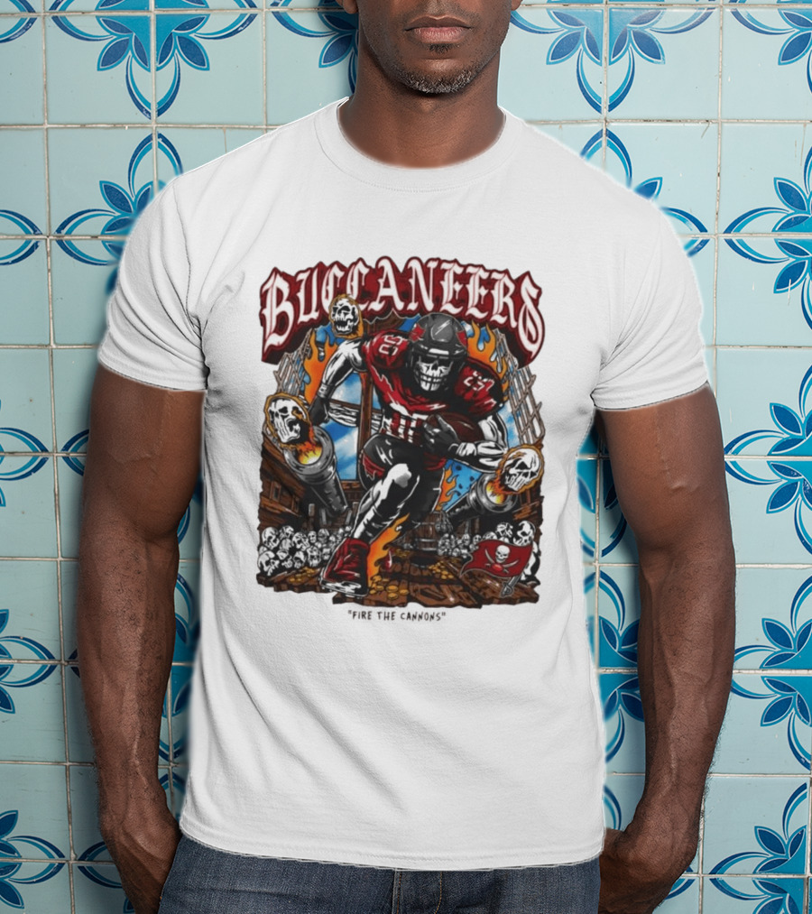 Warren Lotas Buccaneers Skull Football Player Flames T-Shirt