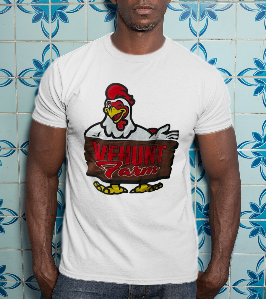 Wehunt Farm Chicken Winking Rooster With Red And Yellow Accents T-Shirt