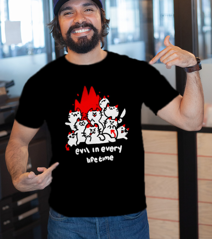 Evil In Every Lifetime Cats With Red Flames T-Shirt