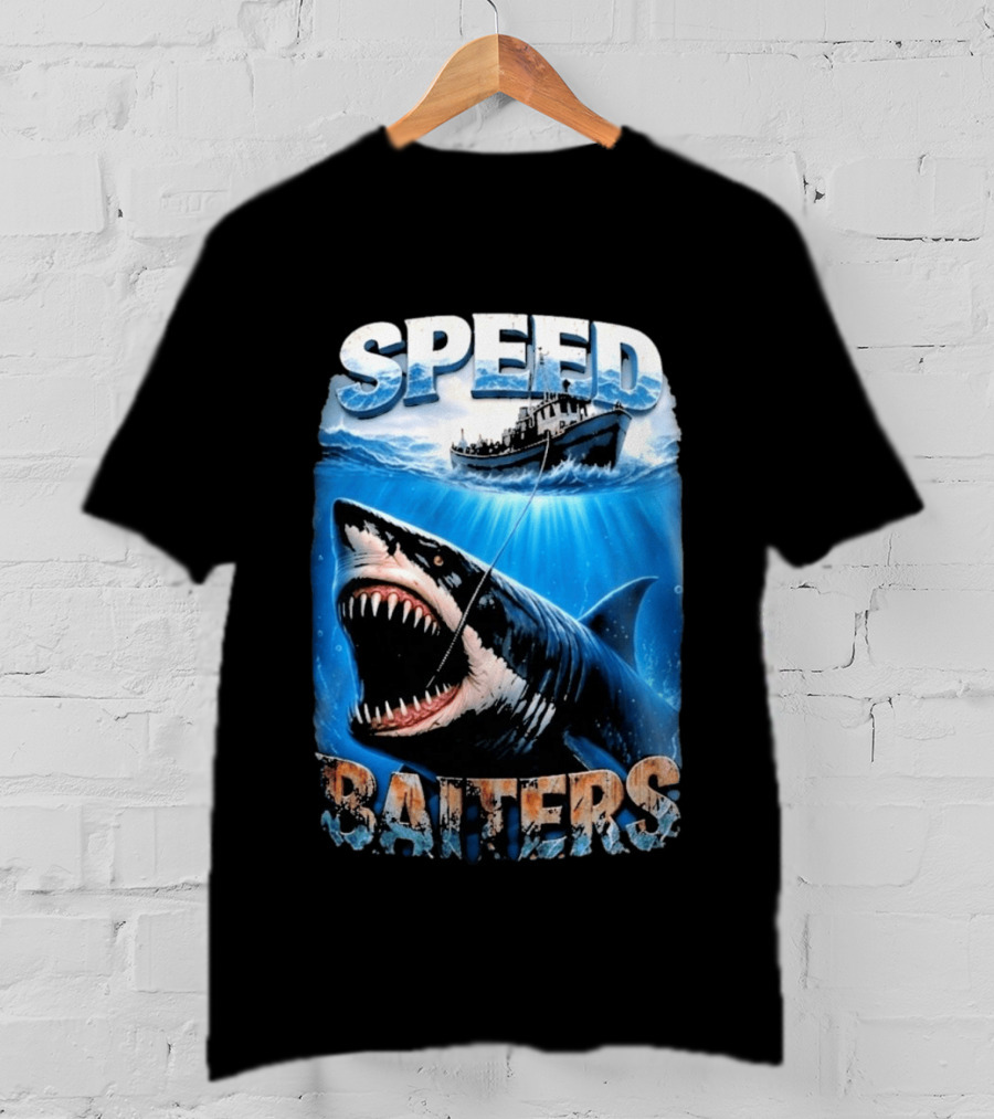 Speed Baiters Shark With Boat And Ocean T-Shirt