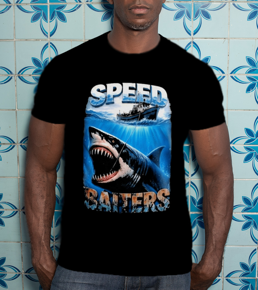 Speed Baiters Shark With Boat And Ocean T-Shirt