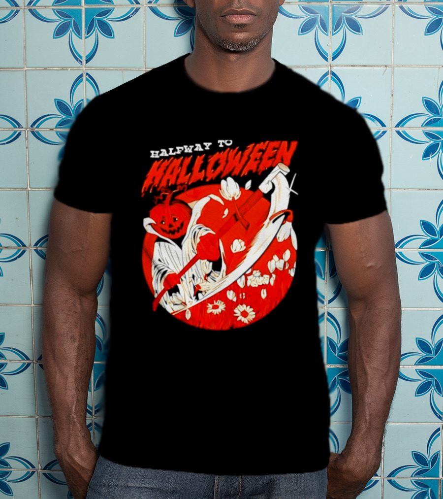 Halfway To Halloween Pumpkin Reaper Spooky T-Shirt