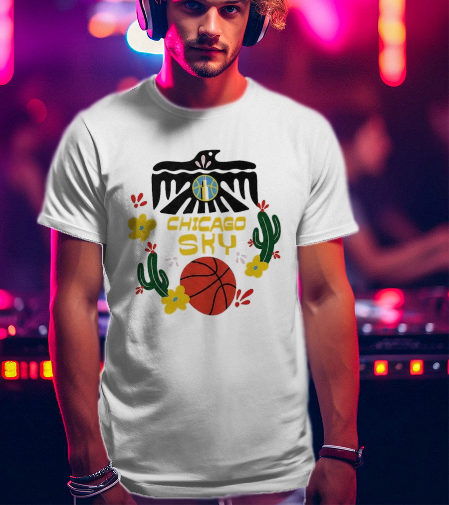 Chicago Sky Latina Empowerment Night Basketball With Floral Cactus Motif T-Shirt