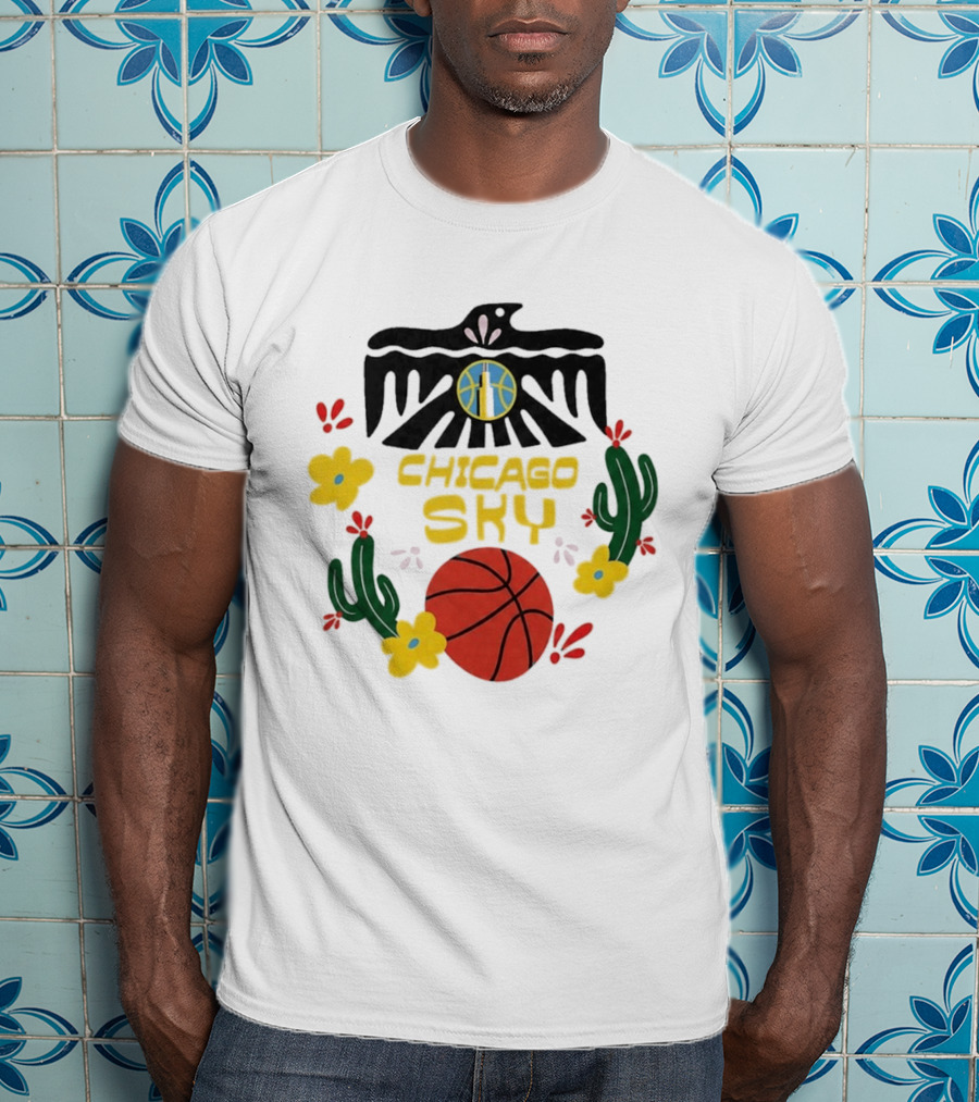 Chicago Sky Latina Empowerment Night Basketball With Floral Cactus Motif T-Shirt