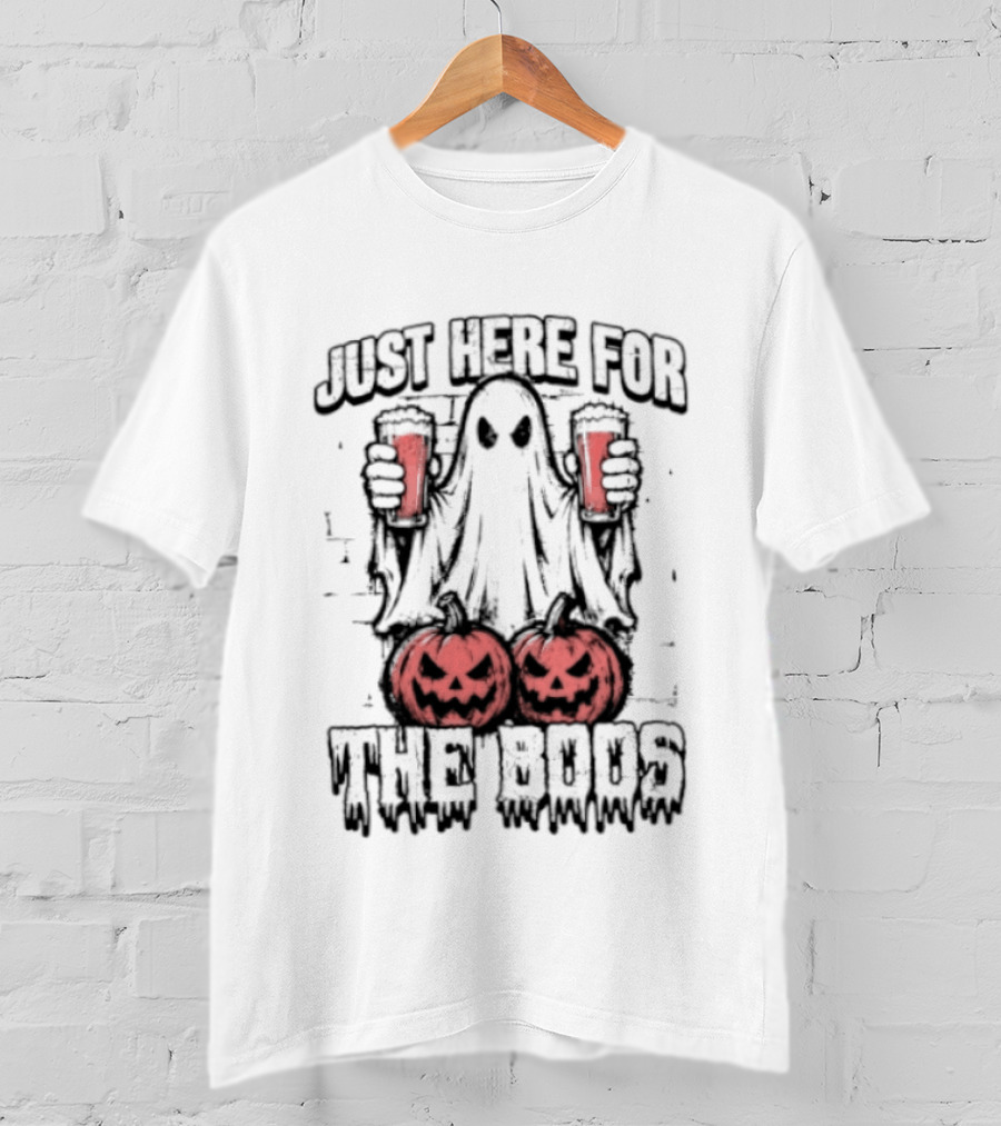 Just Here For The Boos Ghost With Beers And Pumpkins Halloween T-Shirt
