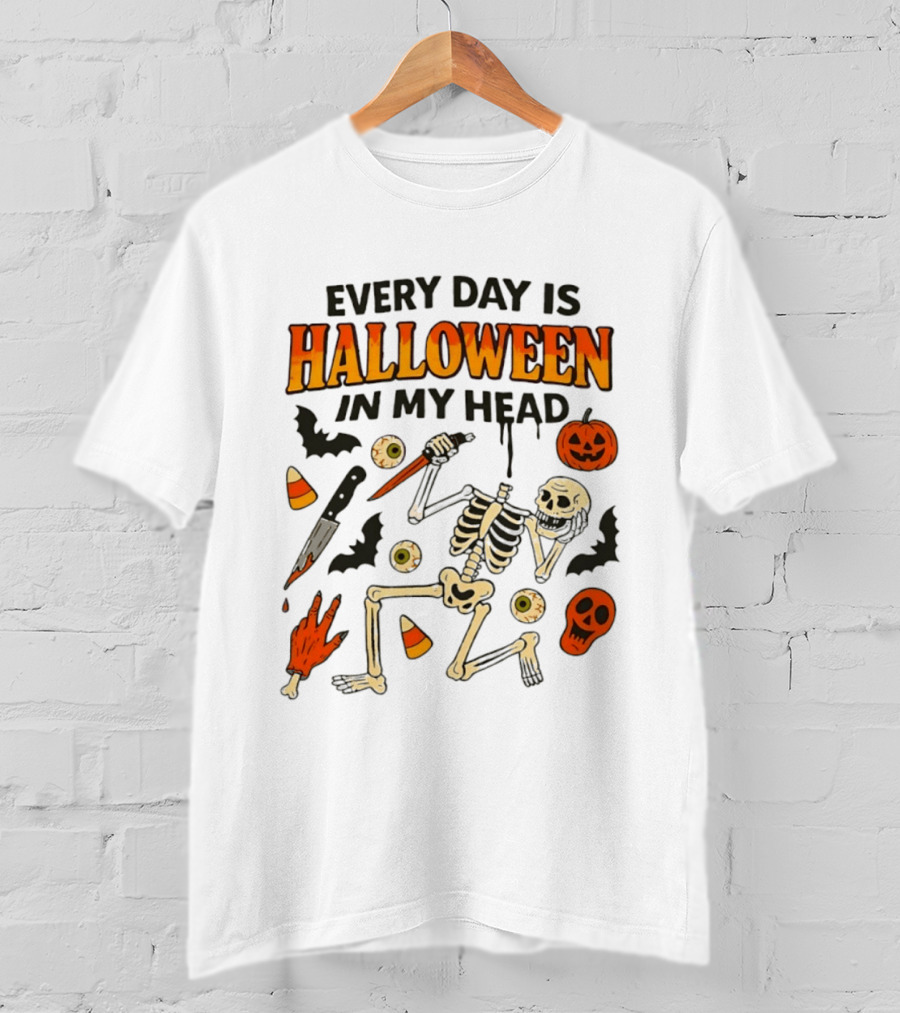 Every Day Is Halloween In My Head Teen Hearts Skeleton Pumpkin Bats Candy Corn T-Shirt