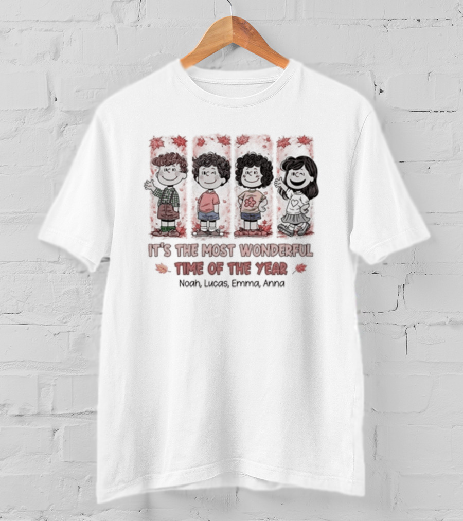 It's The Most Wonderful Time Of The Year Fall Snoopy Personalized Noah Lucas Emma Anna T-Shirt