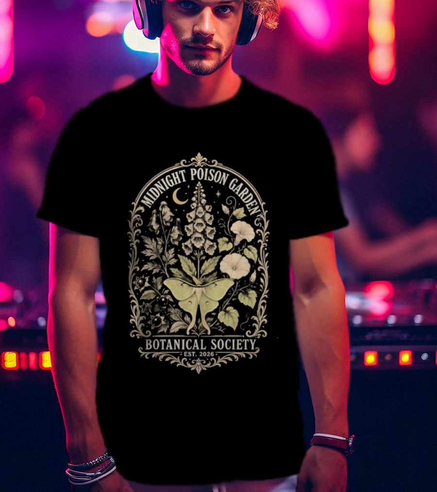 Midnight Poison Garden Botanical Society Est 2026 Moth Moonflower T-Shirt