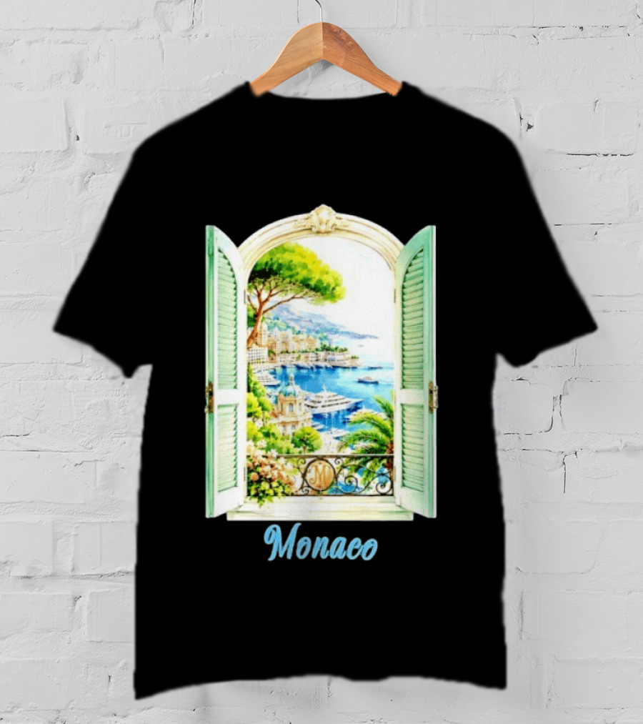 Monaco Window View French Riviera Monte Carlo Scenic Coastal Paradise T-Shirt