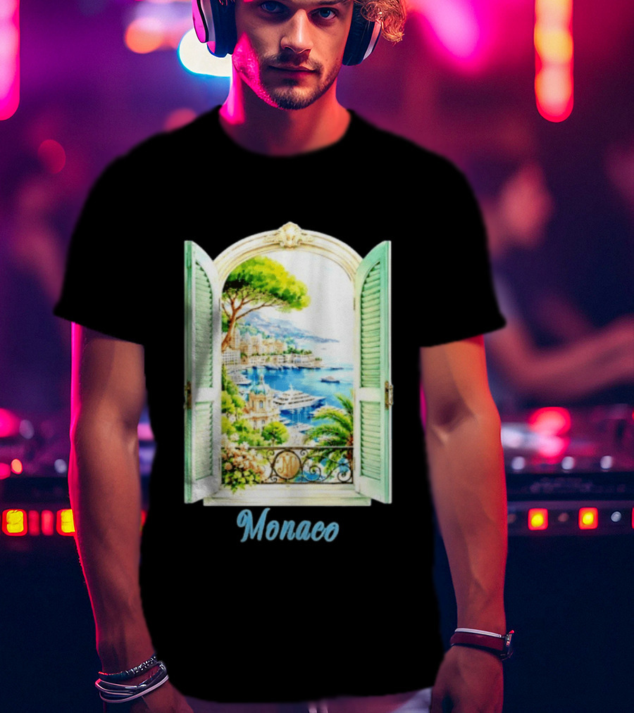 Monaco Window View French Riviera Monte Carlo Scenic Coastal Paradise T-Shirt