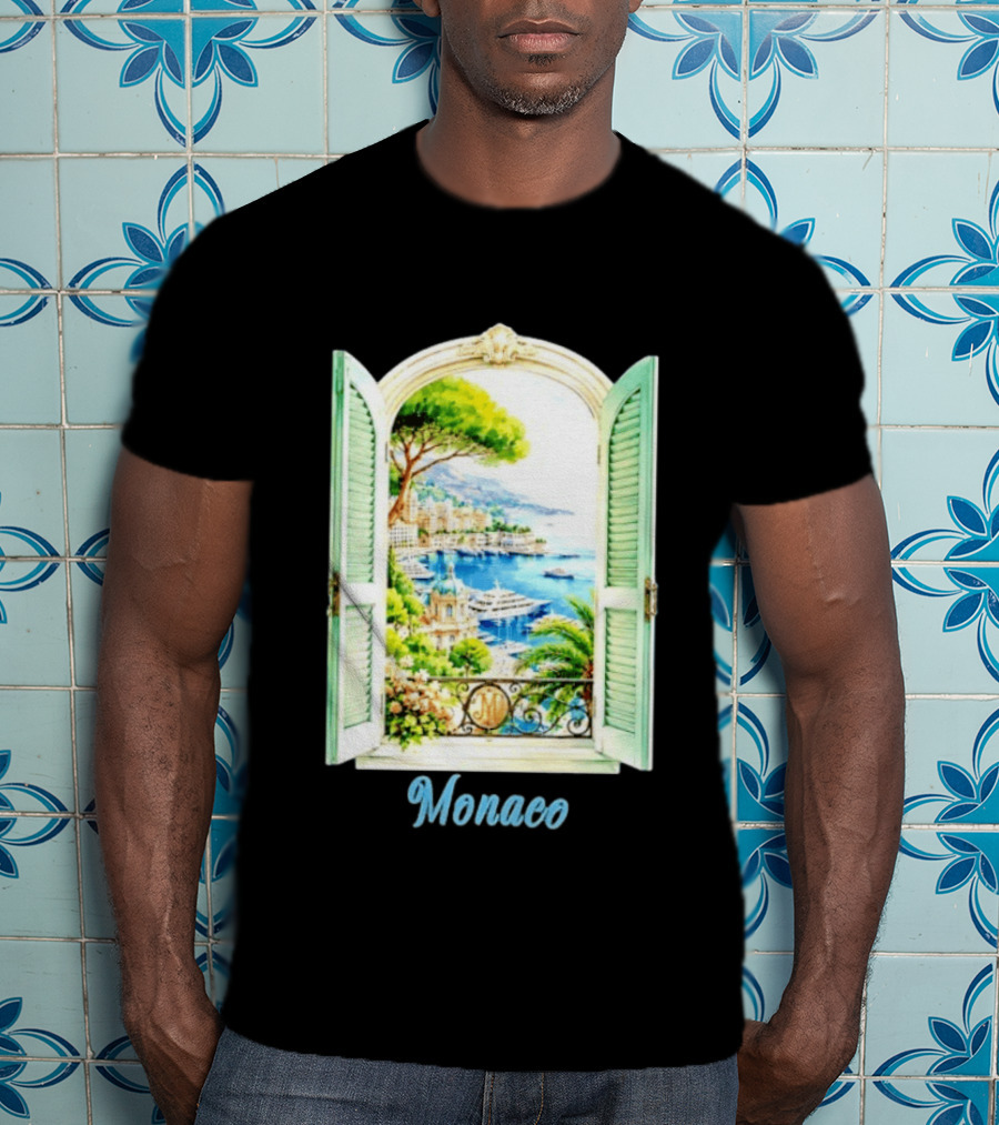 Monaco Window View French Riviera Monte Carlo Scenic Coastal Paradise T-Shirt