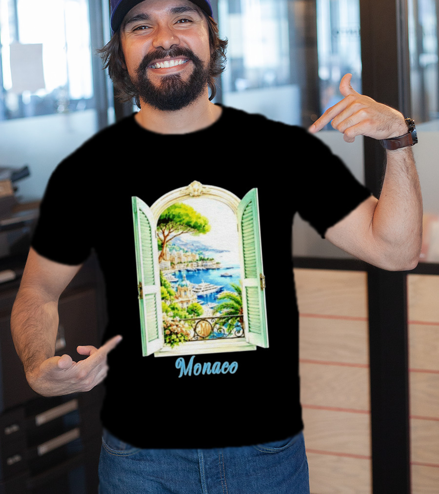 Monaco Window View French Riviera Monte Carlo Scenic Coastal Paradise T-Shirt