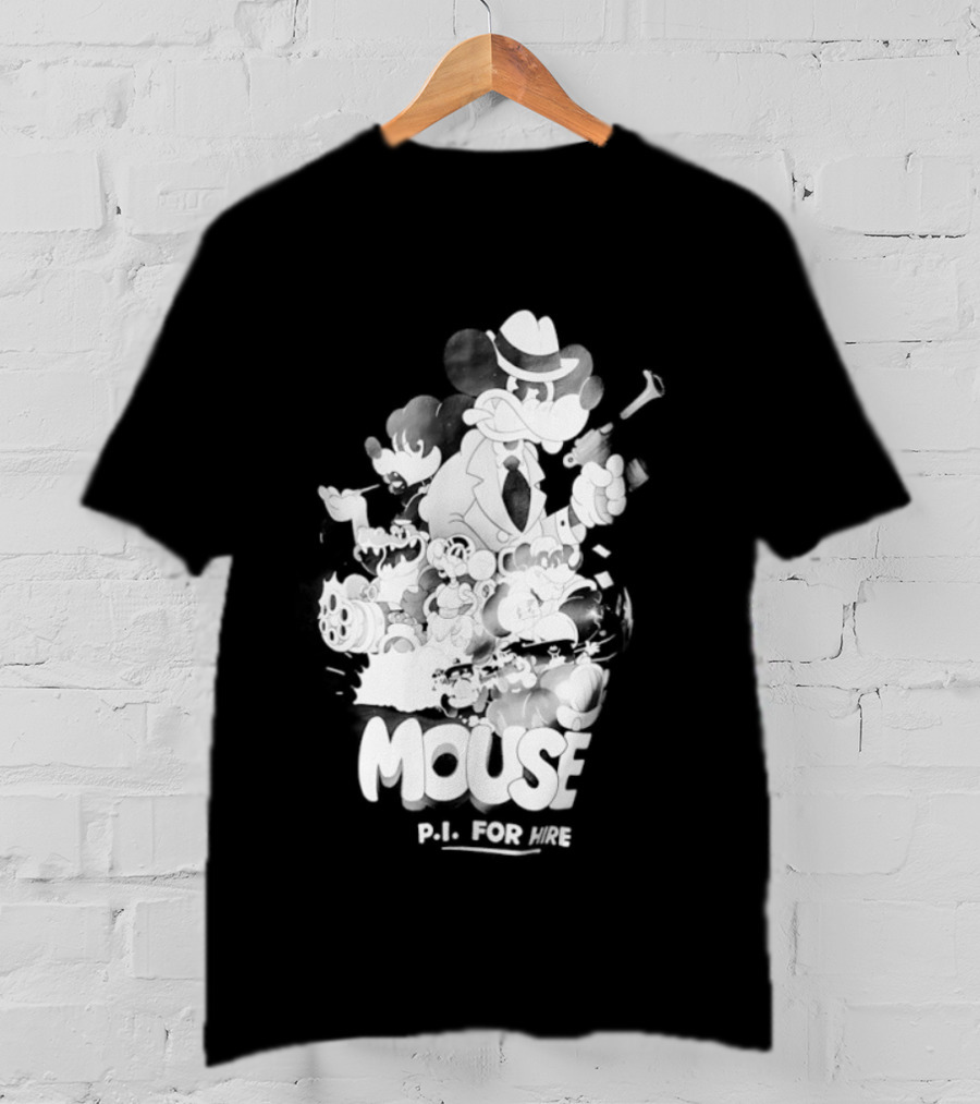 Mouse PI For Hire Vintage Detective Noir Cartoon Mystery T-Shirt
