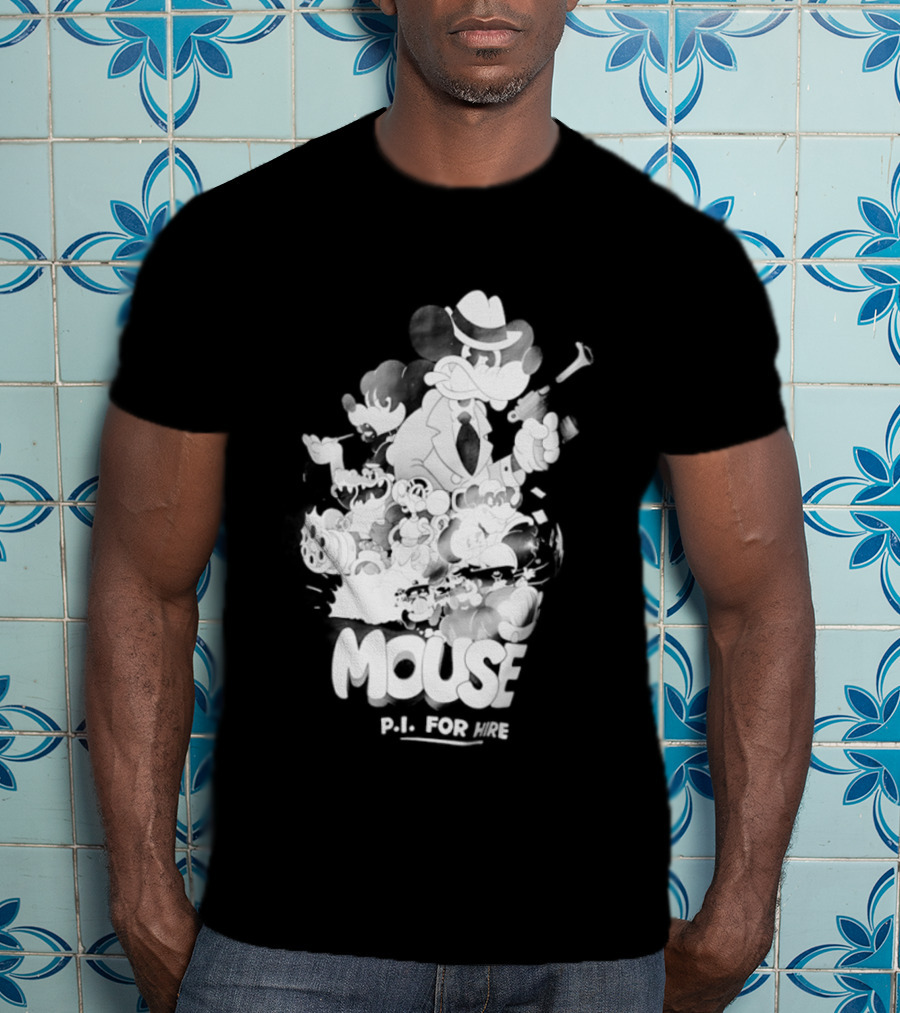 Mouse PI For Hire Vintage Detective Noir Cartoon Mystery T-Shirt