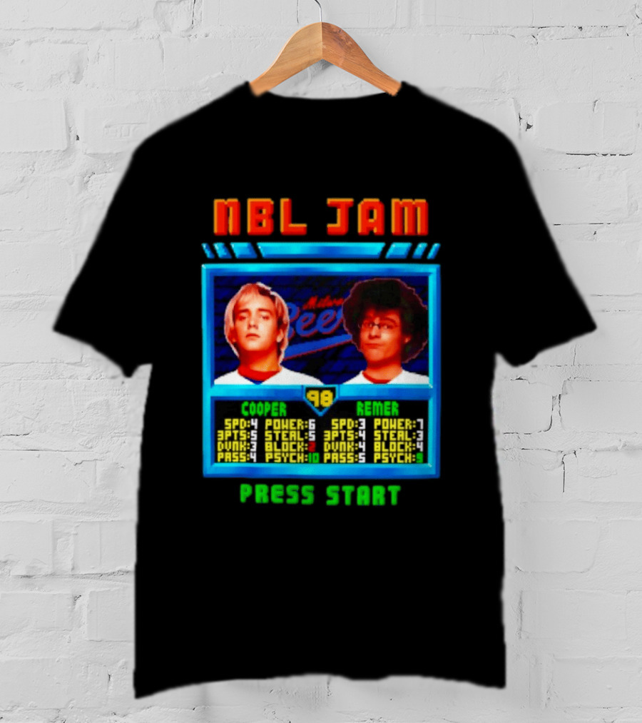 NBL Jam Cooper Remer Milwaukee Beers PASS START Players Stats T-Shirt