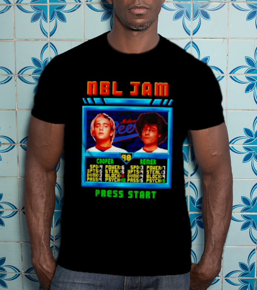 NBL Jam Cooper Remer Milwaukee Beers PASS START Players Stats T-Shirt