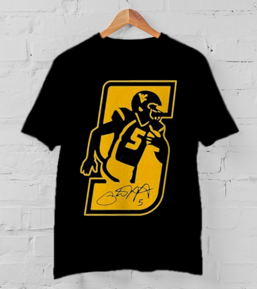 West Virginia Mountaineers Number 5 Retirement Football Icon With Signature T-Shirt