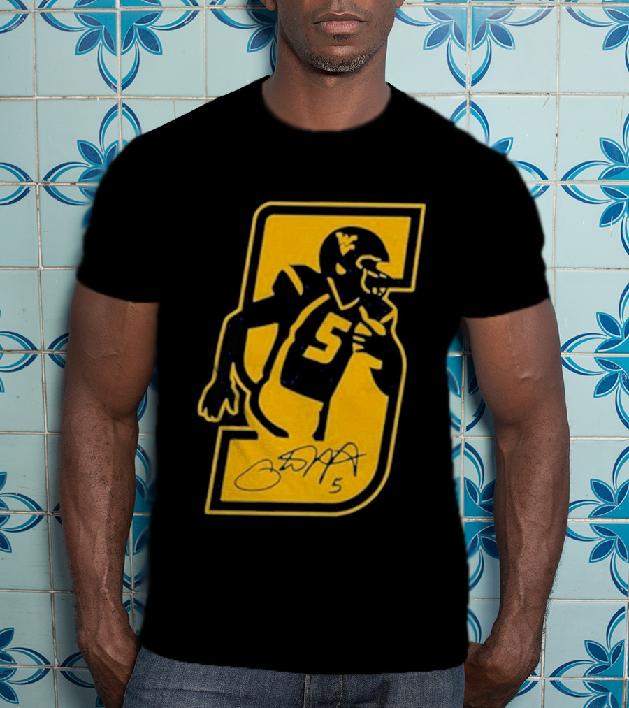 West Virginia Mountaineers Number 5 Retirement Football Icon With Signature T-Shirt