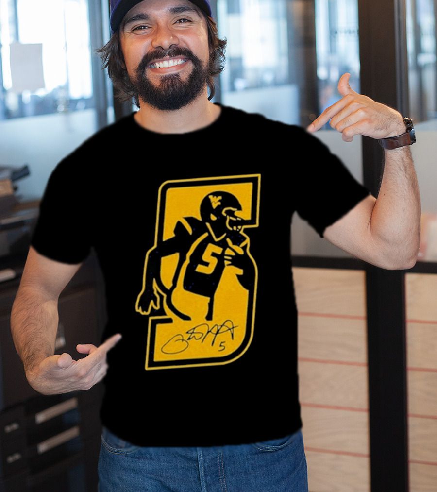 West Virginia Mountaineers Number 5 Retirement Football Icon With Signature T-Shirt