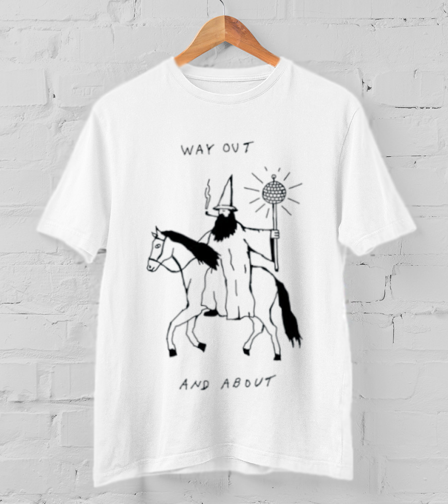 Way Out And About Wizard On Horse With Disco Ball Staff T-Shirt