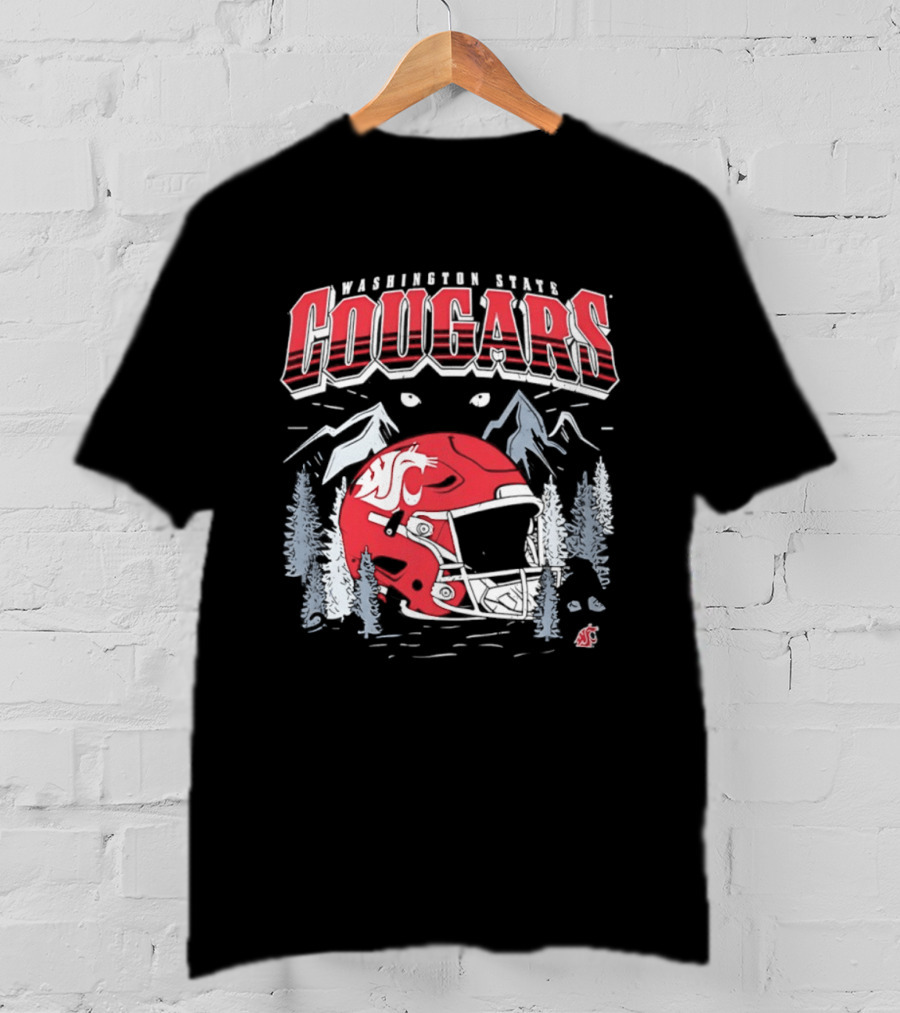 Washington State Cougars WSU NCAA Football Helmet Mountain Scene T-Shirt