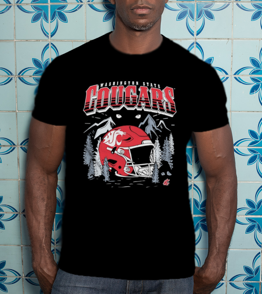 Washington State Cougars WSU NCAA Football Helmet Mountain Scene T-Shirt