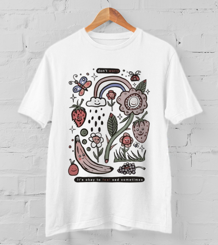 Happy Rainbow Flower And Fruit Friends With Smiling Faces T-Shirt