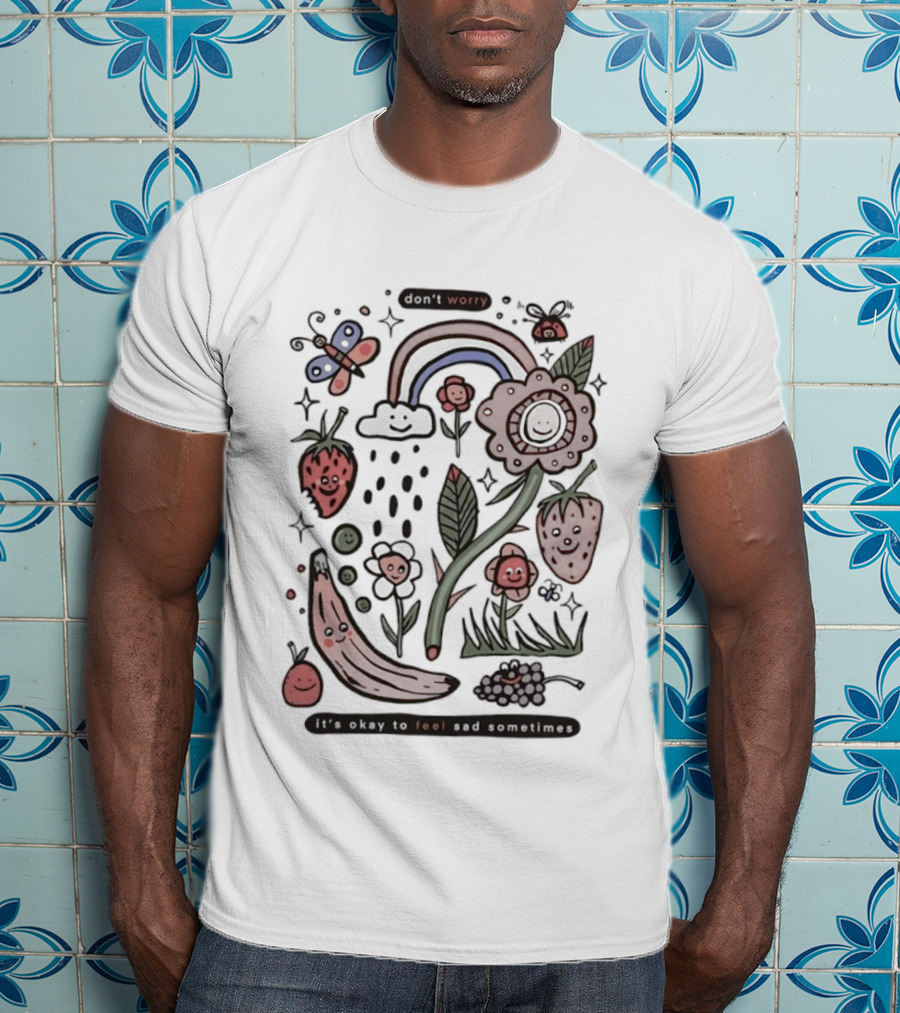 Happy Rainbow Flower And Fruit Friends With Smiling Faces T-Shirt