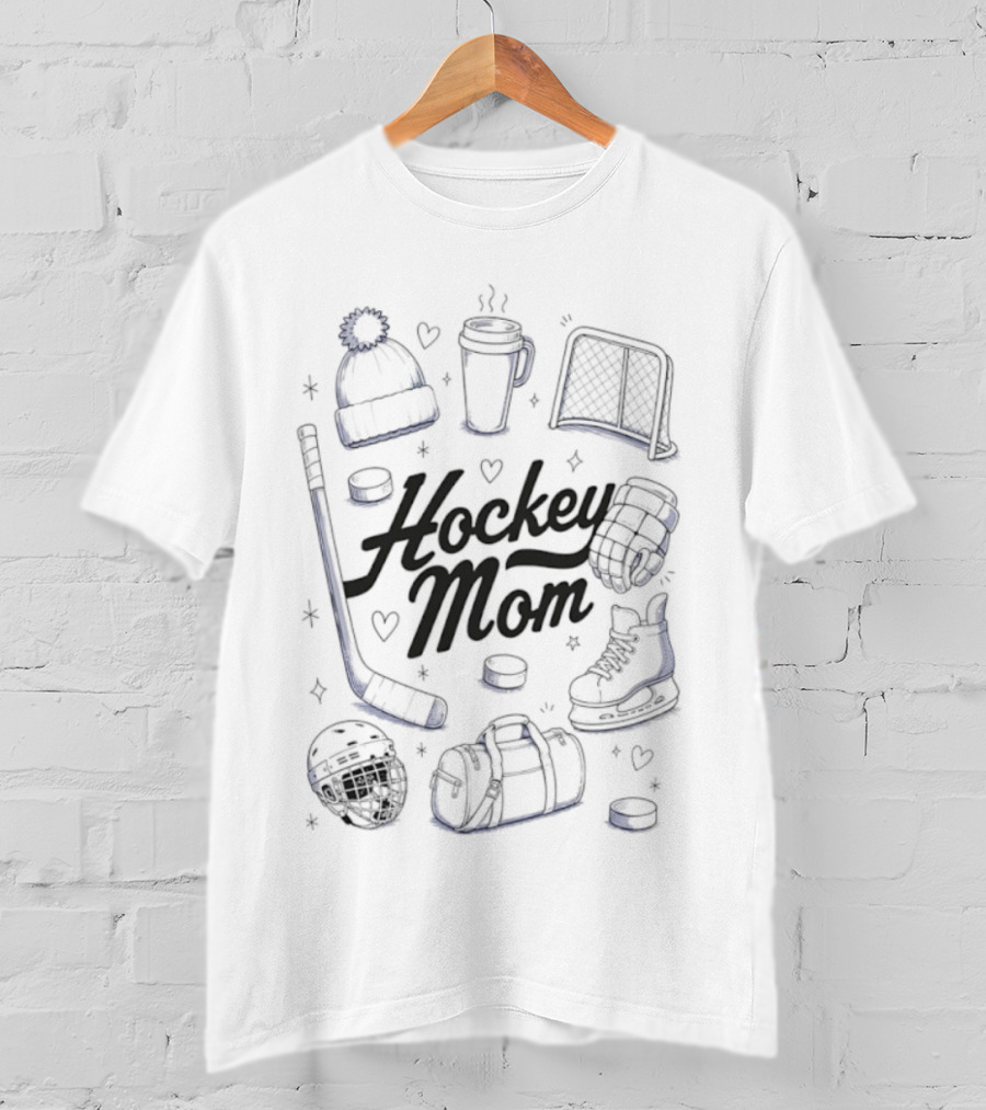 Hockey Mom 2026 Essentials Ice Skates Coffee Beanie Gear T-Shirt