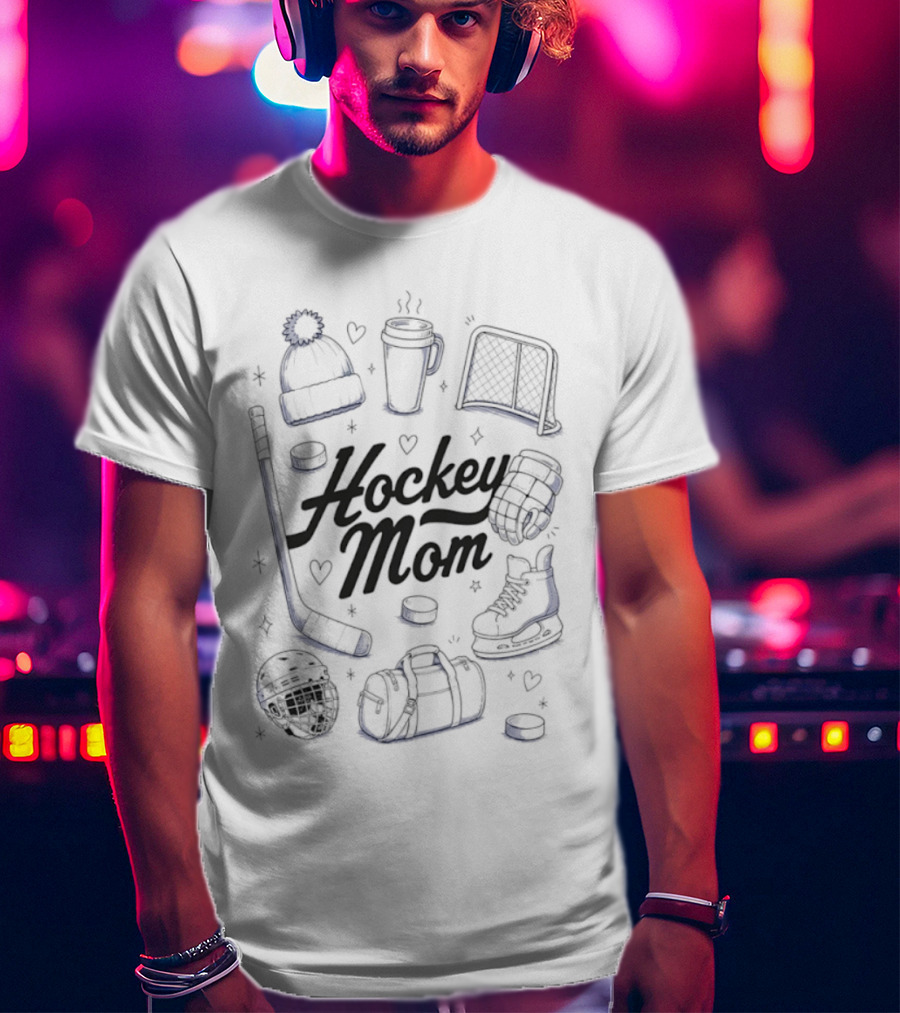 Hockey Mom 2026 Essentials Ice Skates Coffee Beanie Gear T-Shirt