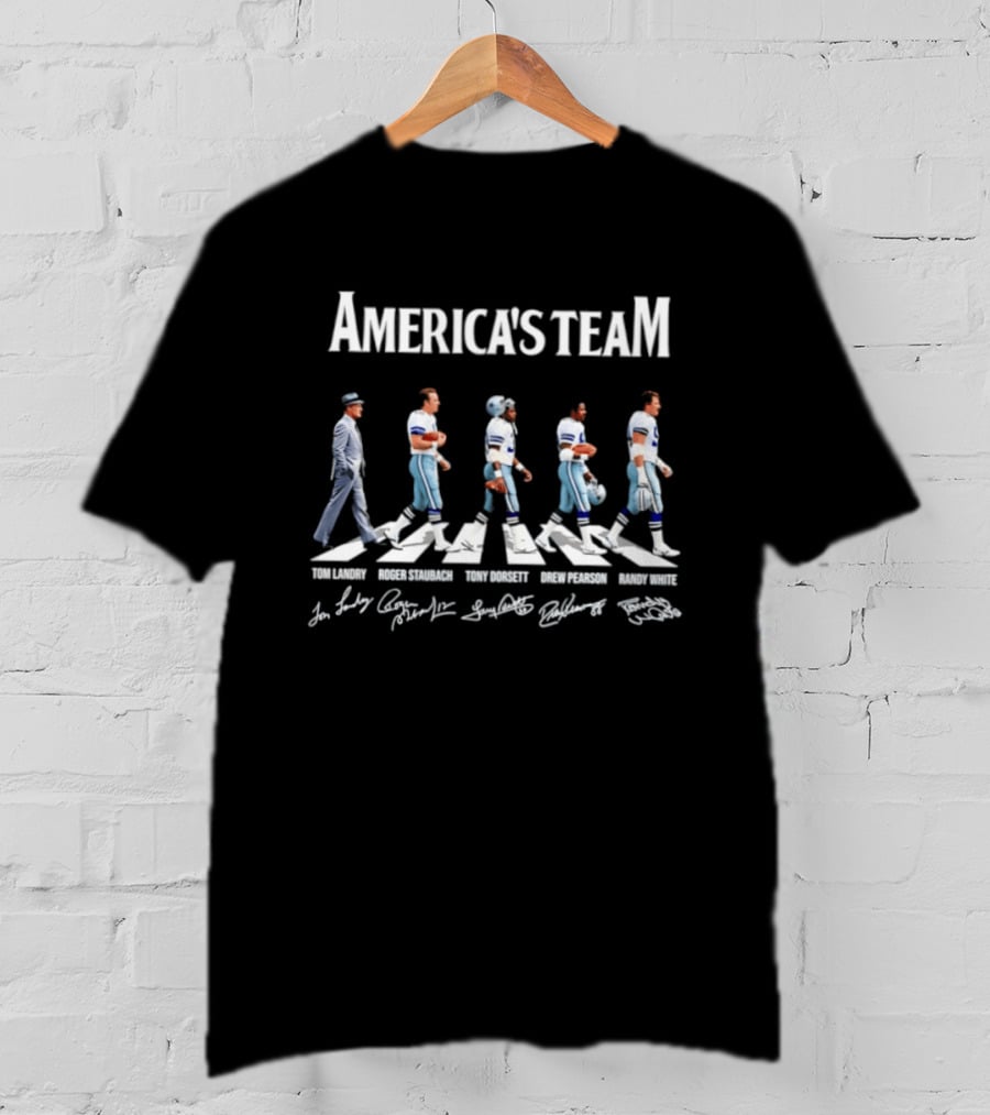 America's Team Tom Landry Roger Staubach Tony Dorsett Drew Pearson Randy White Dallas Cowboys Signatures Abbey Road T-Shirt