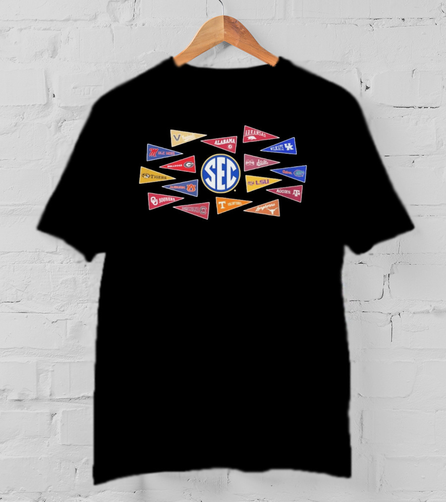 SEC Colleges Football Pennants Alabama Georgia LSU Florida Tennessee Oklahoma T-Shirt