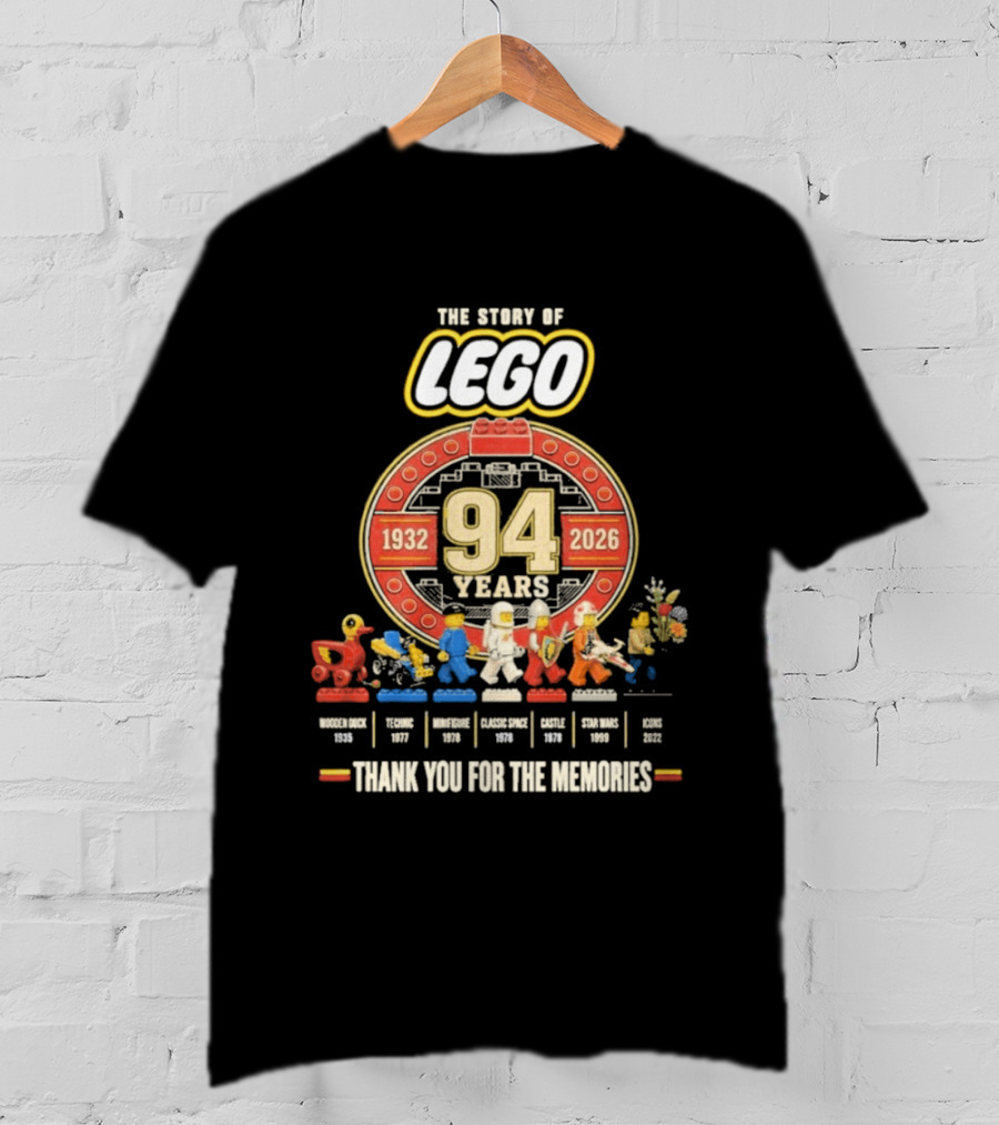 The Story Of Lego 1932 2026 94 Years Thank You For The Memories History Timeline T-Shirt