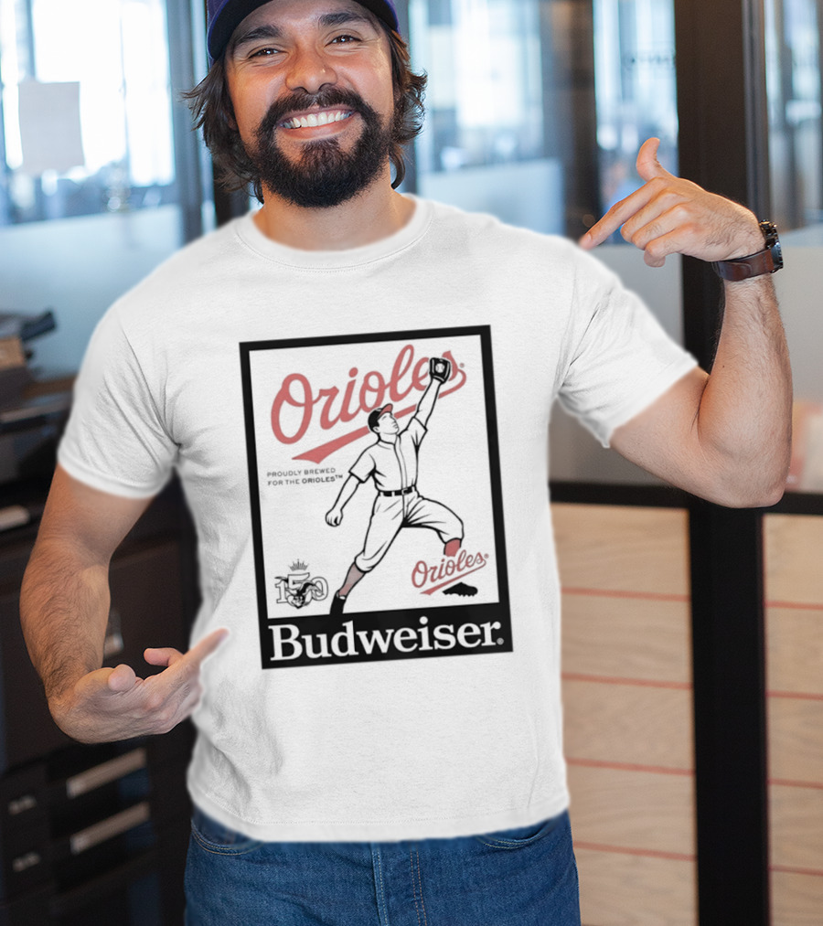 Budweiser 150 Years Orioles Baseball Vintage Player With Ball T-Shirt
