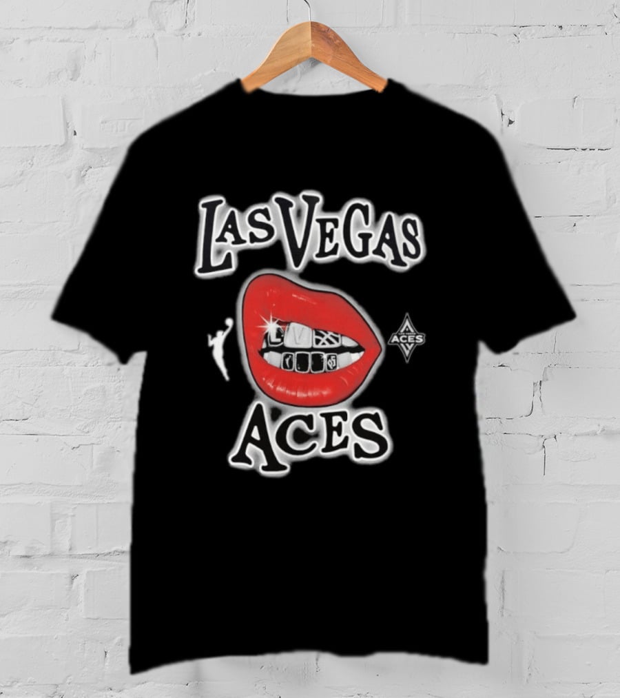 Las Vegas Aces 2026 WNBA Red Lips Grill Sketch T-Shirt