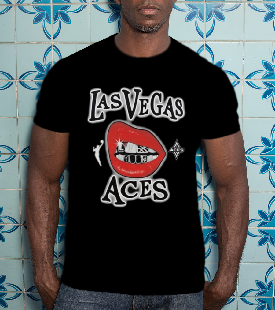 Las Vegas Aces 2026 WNBA Red Lips Grill Sketch T-Shirt